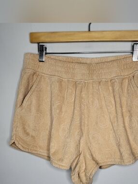 Offline by Aerie Smiley Face Terry Cloth Shorts Size M Tan Cozy Lounge Pockets